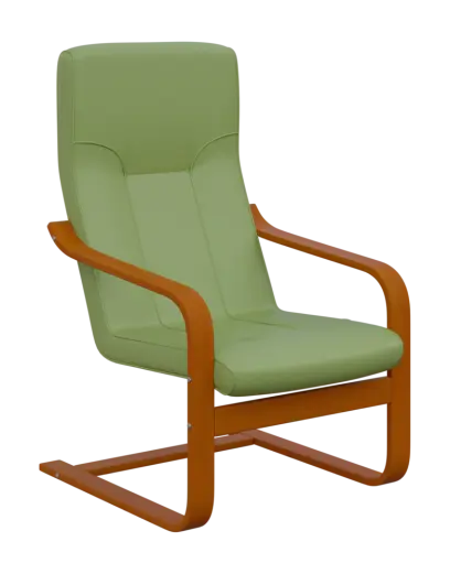 BO - 1 křeslo, dřevěná kostra, moření třešeň, koženka HOLY Z 2, zelinkavá